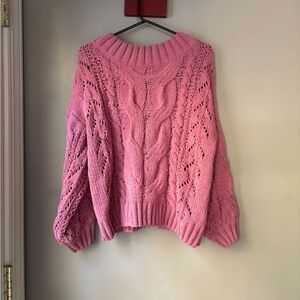 Anna Rae Pink Cable Knit Soft Pink Oversized Sweater S-M